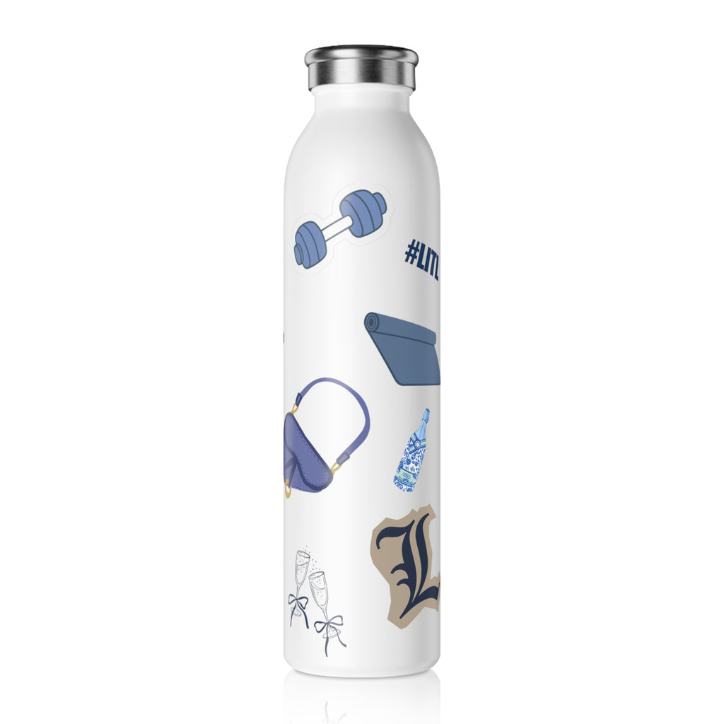 Slim Water Bottle — Blue Preppy Icons Stainless Steel Bottle ("L")