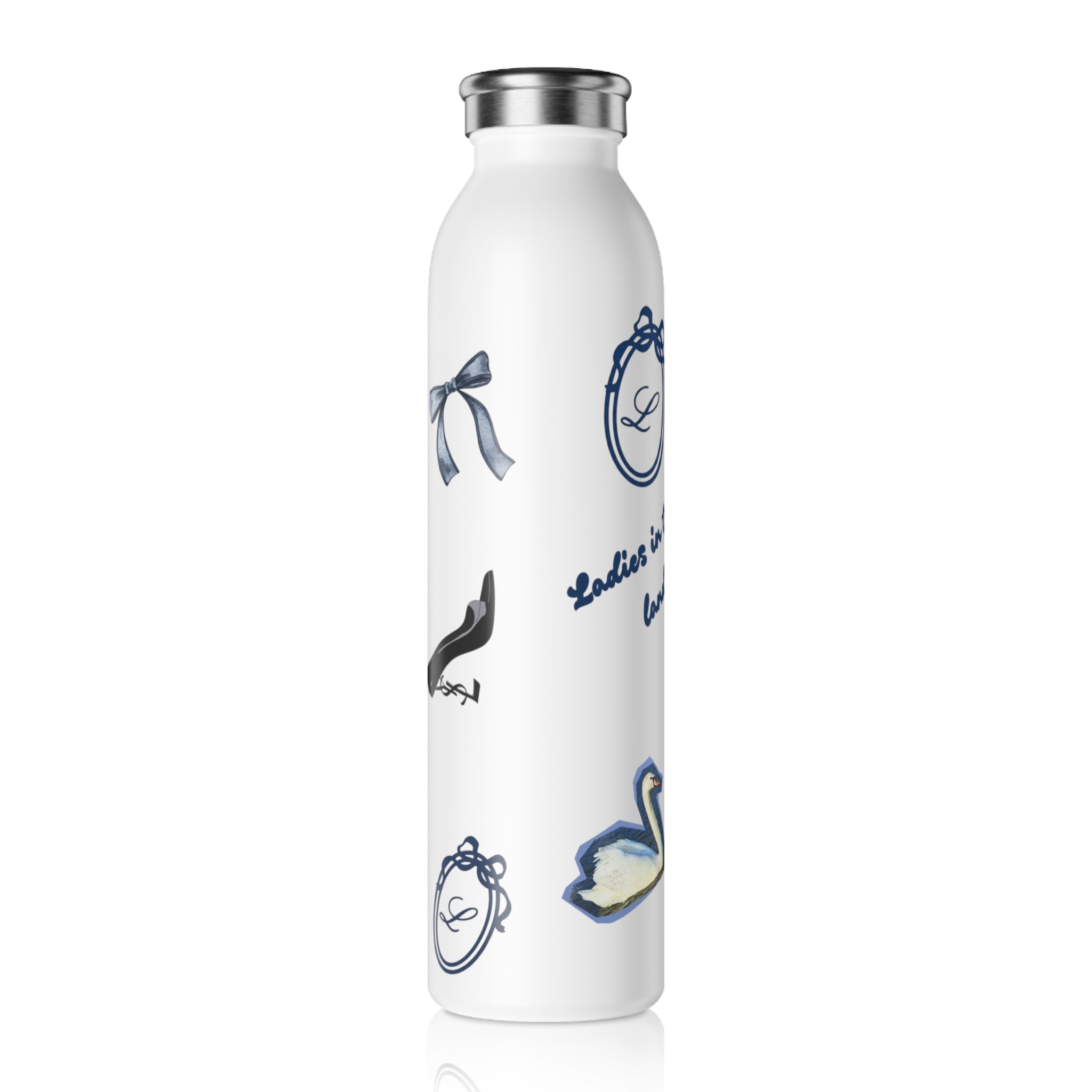 Slim Water Bottle — Blue Preppy Icons Stainless Steel Bottle ("L")