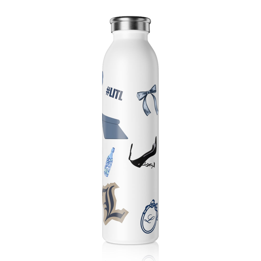 Slim Water Bottle — Blue Preppy Icons Stainless Steel Bottle ("L")