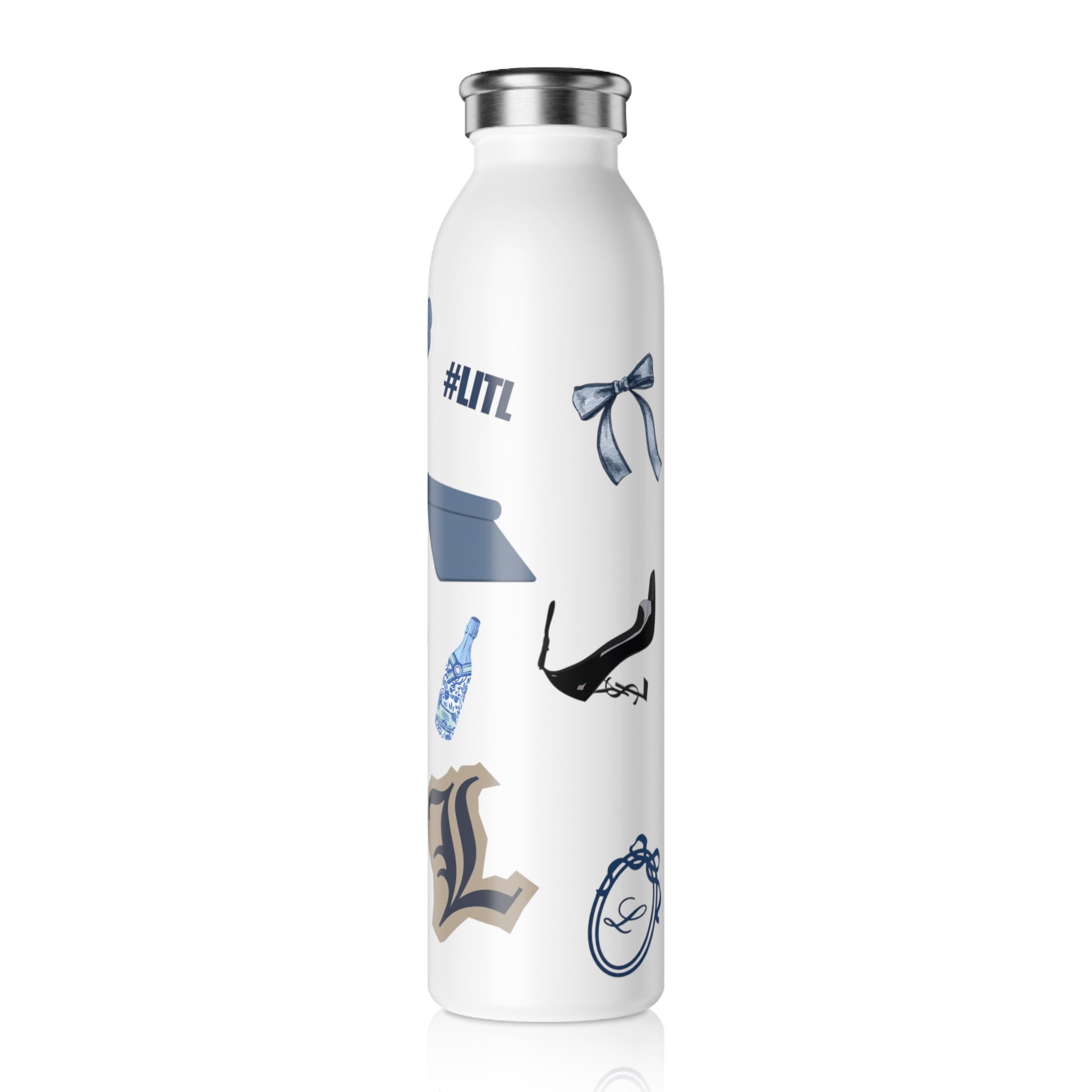 Slim Water Bottle — Blue Preppy Icons Stainless Steel Bottle ("L")